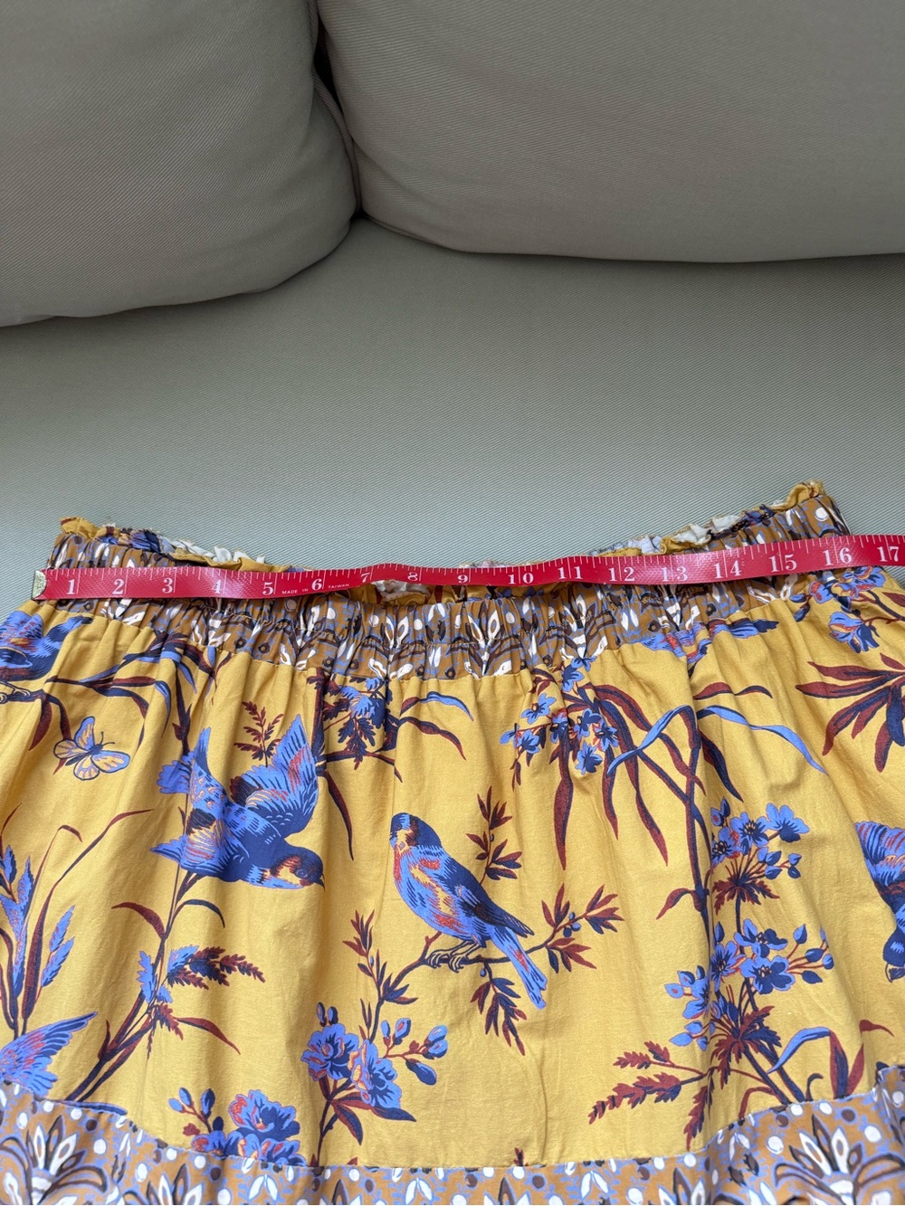 Sundance Parisian Menagerie Tiered Bird Print Midi Skirt in Mustard, Lined, XL - Picture 13 of 14